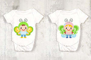 Kids Wearing Butterfly, Flat Clipart