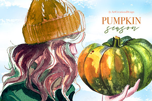 Watercolor Pumpkin Season Clipart