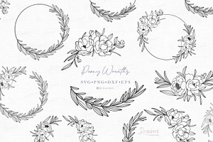 Peony Wreath Svg, Hand-drawn 181