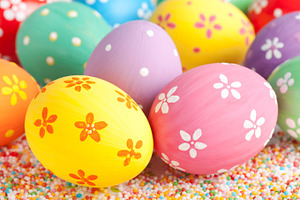 Multicolored easter eggs close up