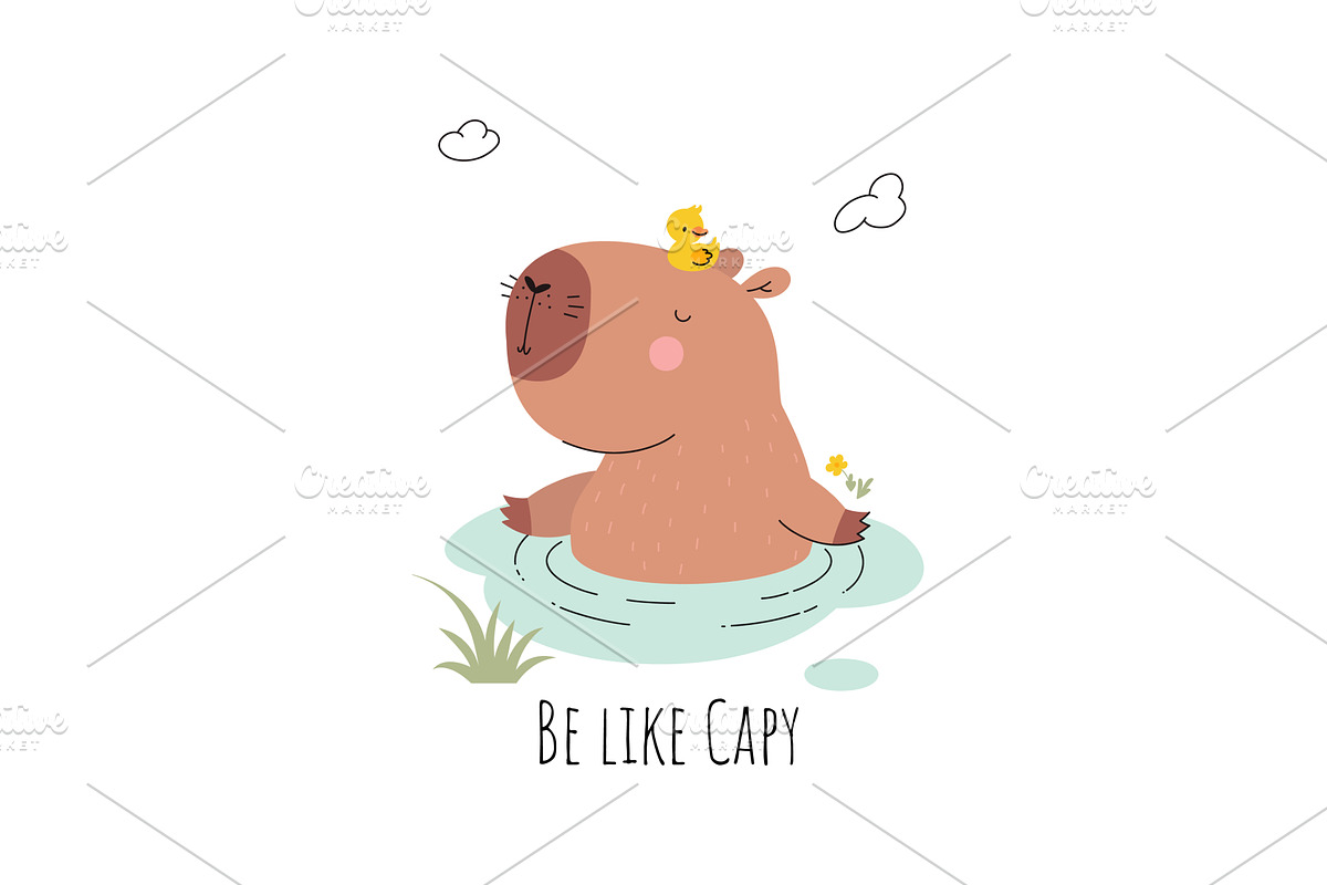 Funny capybara print. Cute rodent, an Animal Illustration by Valerie Bodnar