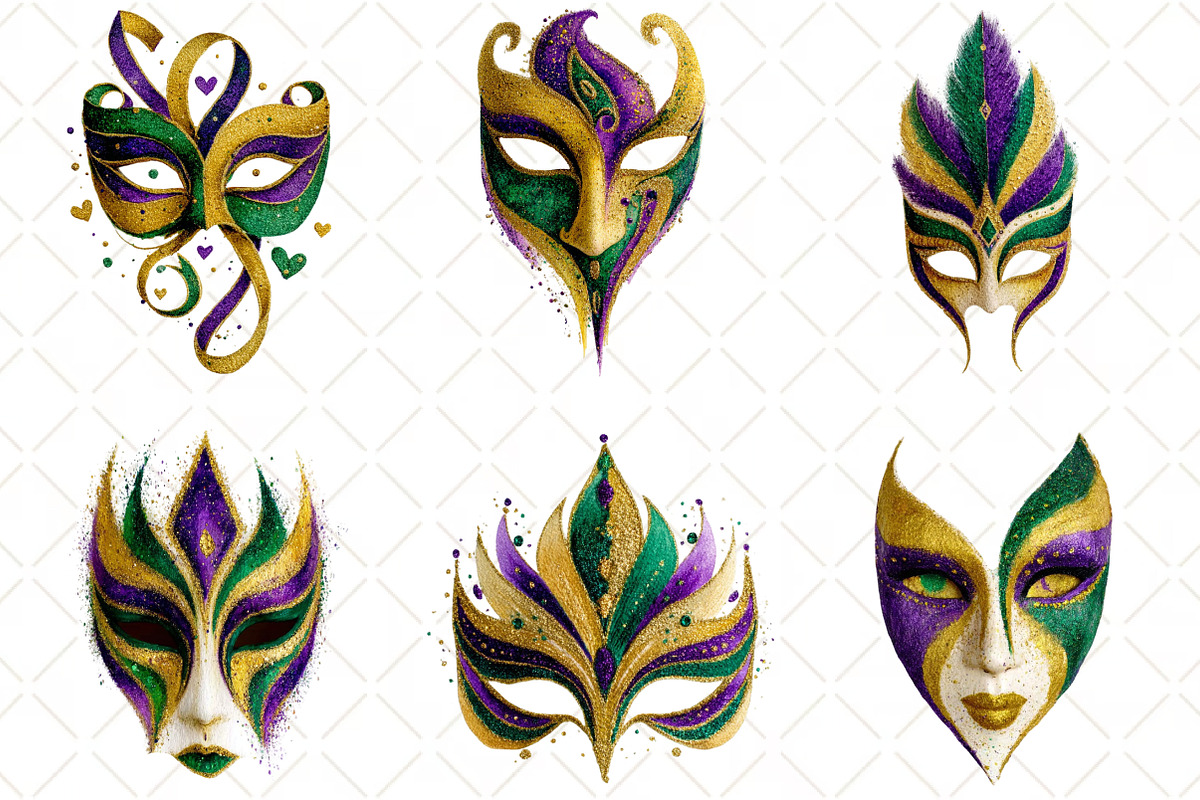Watercolor Mardi Gras Mask Clipart, an Illustration by Black Bird Studio (Photo 5 of 6)