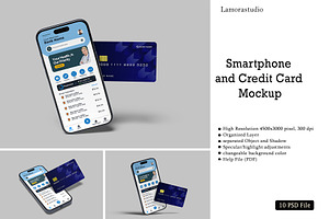 Smartphone and Credit Card Mockup, a Product Mockup by lamorastudio