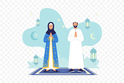 Happy Muslim Family Praying Eid Day, a Seasonal Illustration by Partikusi Design (Thumbnail 3 of 3)