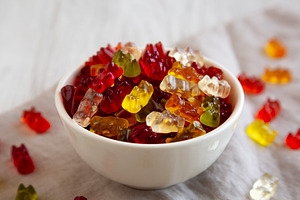 Colorful Gummy Bears in a Bowl, side view. Close-up., a Food & Drink Photo by LiudmylaChuhunova