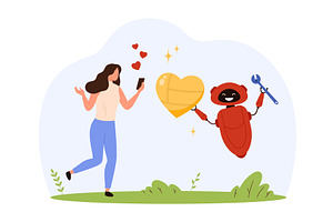 Tiny AI chatbot companion with heart, a Technology Illustration by Flashvector