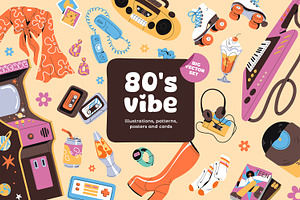 80s items set + patterns + posters, an Object Illustration by PaperTrident