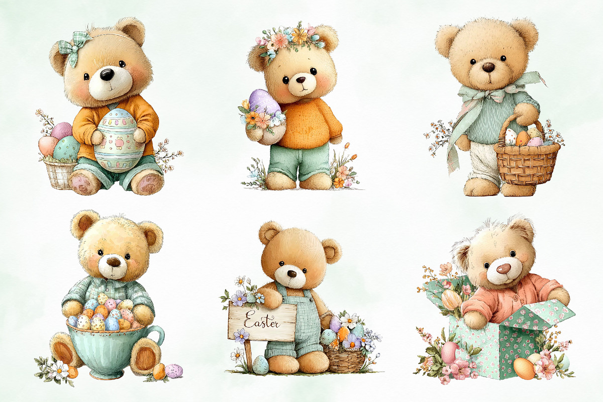 Whimsical Easter Teddy Bear Clipart, an Illustration by Creative Art (Photo 4 of 8)
