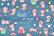 Kawaii Axolotl with Balloons, an Animal Illustration by Palau (Thumbnail 1 of 12)