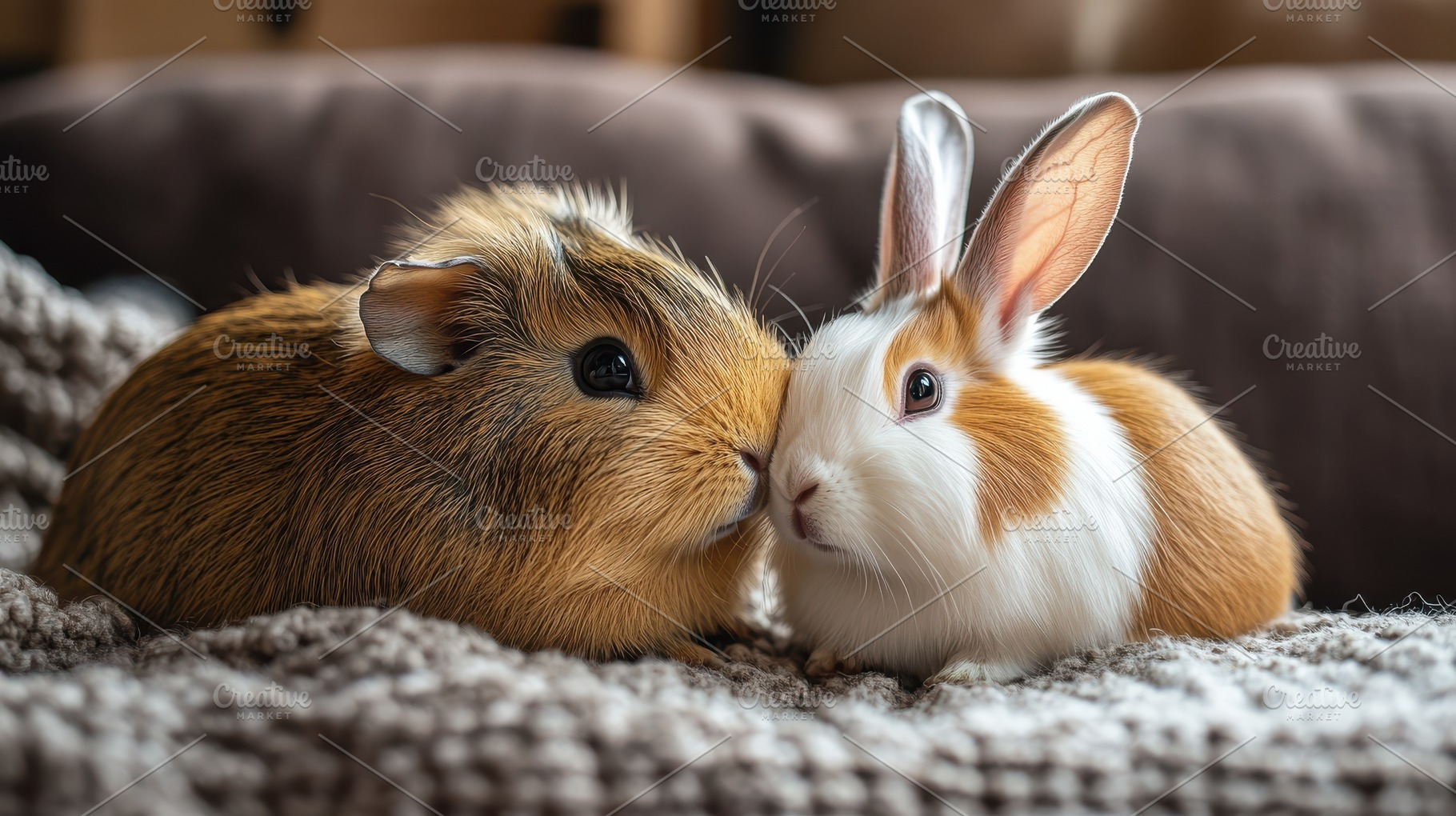 Guinea pig and rabbit cuddling. A pe, an Animal Photo by Pixeness Studio