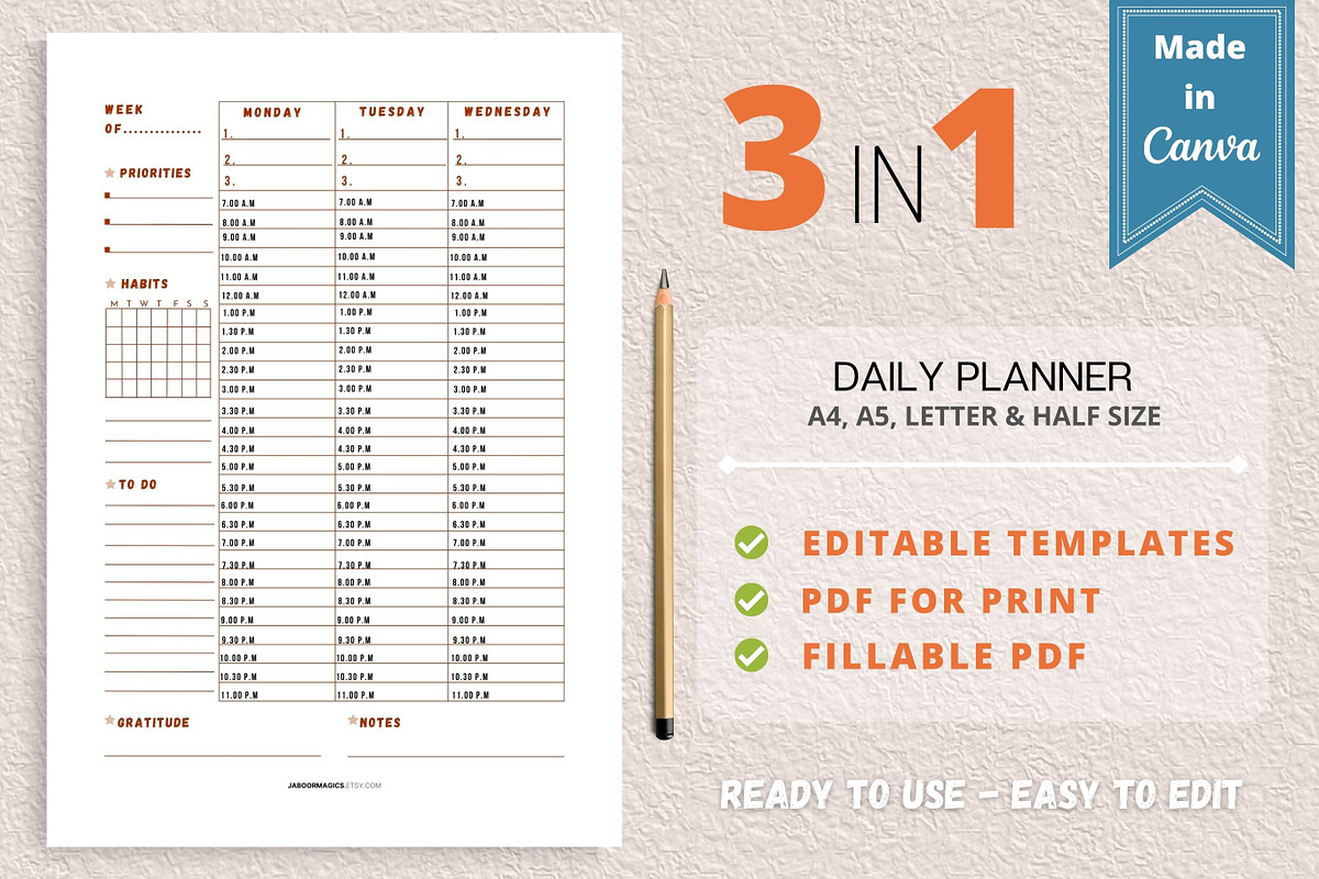 Weekly Planner Template, Canva, a Templates & Theme by Jaboor Magics (Photo 1 of 5)
