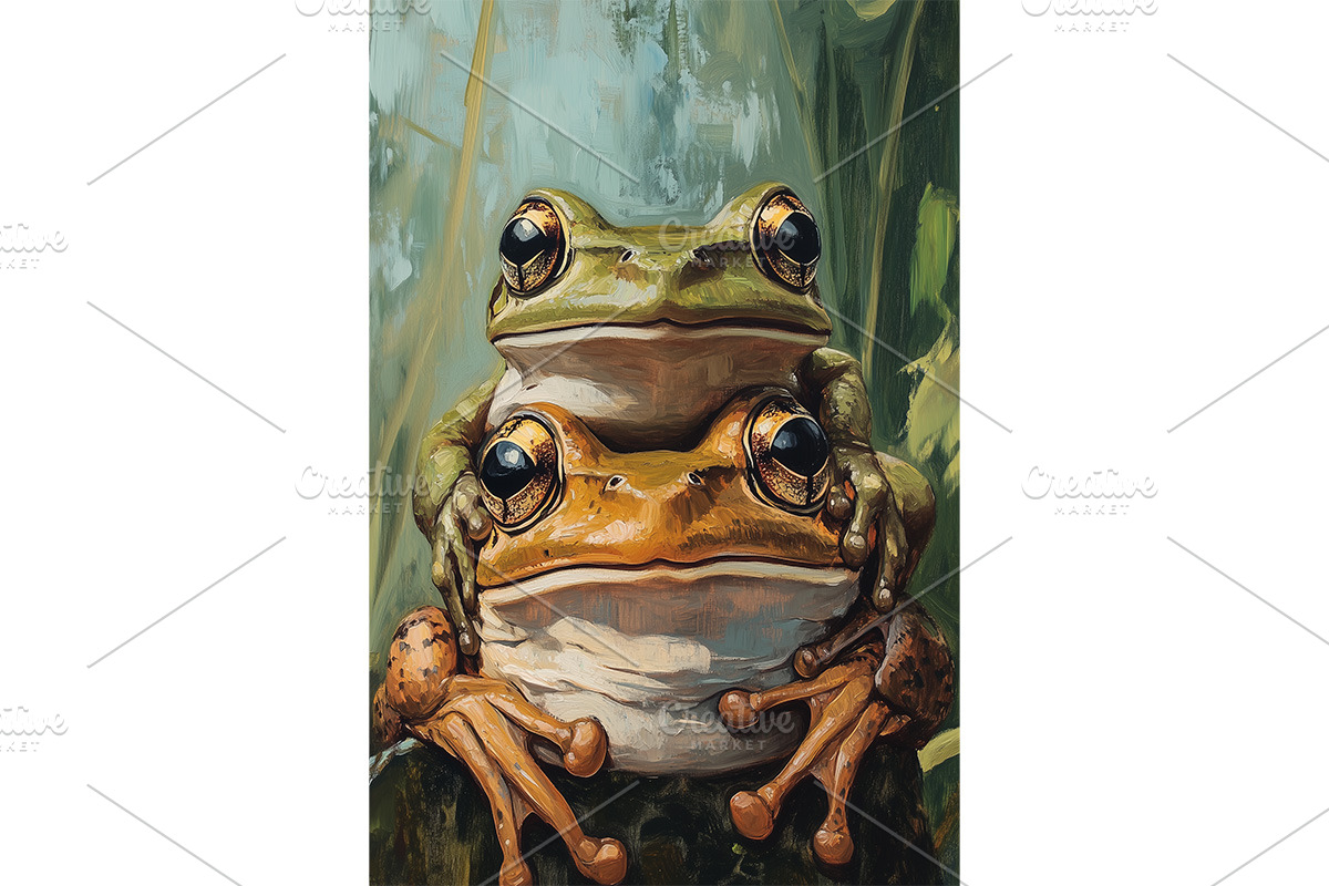 Whimsical Frog Couple Hugging Art, an Animal Illustration by Art Paradise Studios