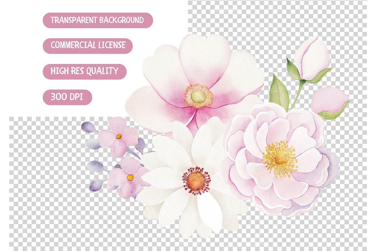 Watercolor Elegant Pink Flowers, an Illustration by TatiMockup (Photo 4 of 4)