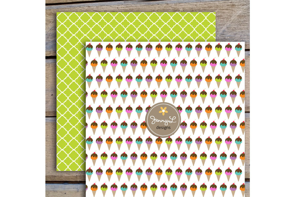 Ice Cream Digital Papers and Clipart, a Pattern Graphic by JennyL Designs (Photo 4 of 5)