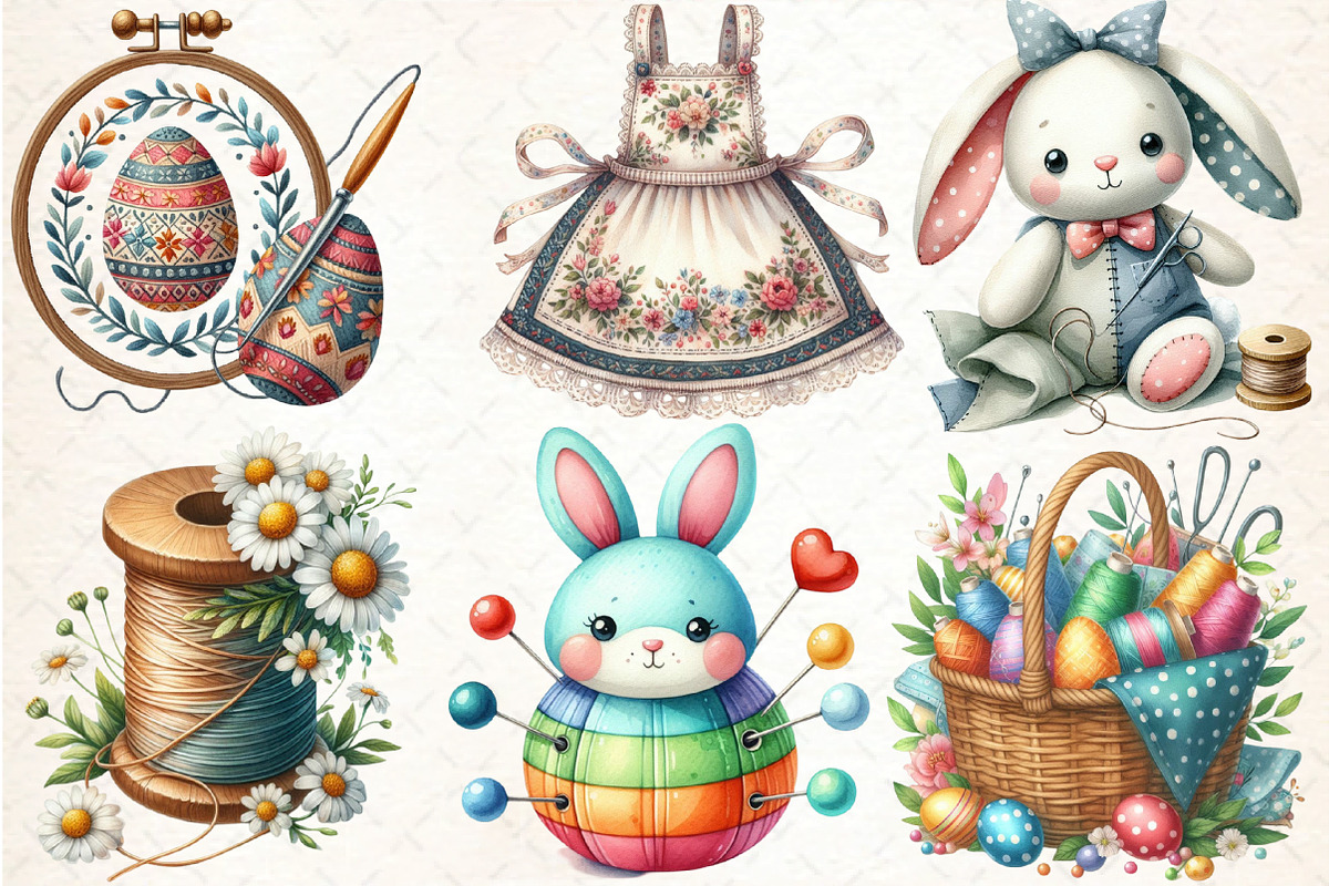 Spring & Easter Sewing Clipart, an Illustration by DreamCafeArt (Photo 3 of 5)