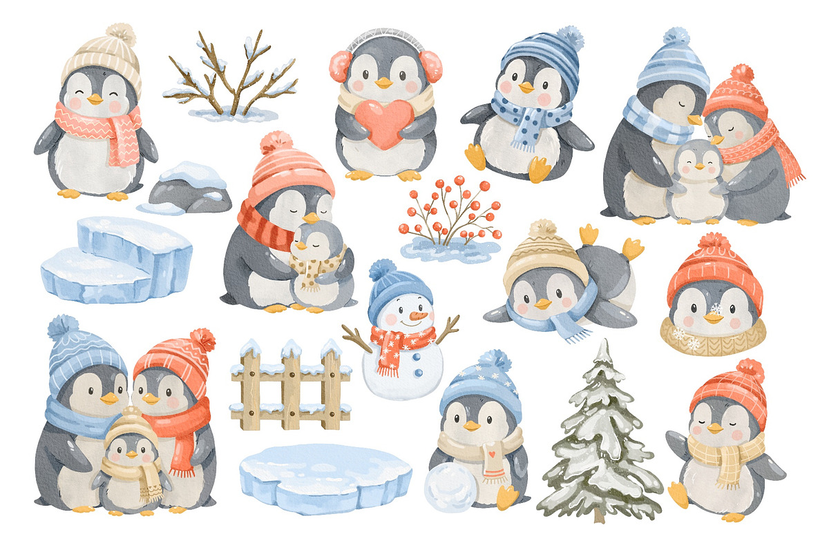 Watercolor Winter Penguin Clipart, an Animal Illustration by ArtGiftsStudio (Photo 3 of 4)