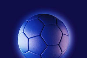 Blue Soccer Ball On Blue Background In Technology Concept. 3d Illustration