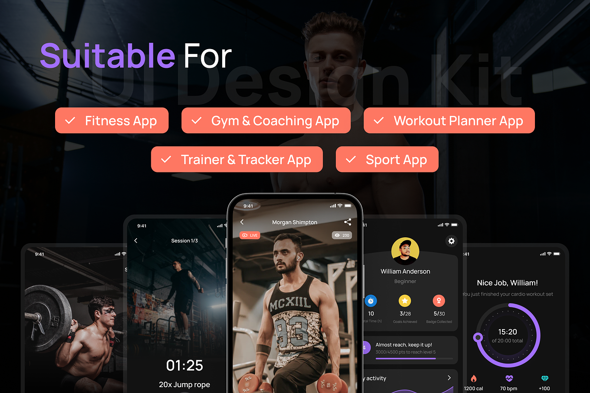 Fitly - Fitness Mobile App UI Kit, an UI Kit Template by dhuhacreative (Photo 3 of 8)