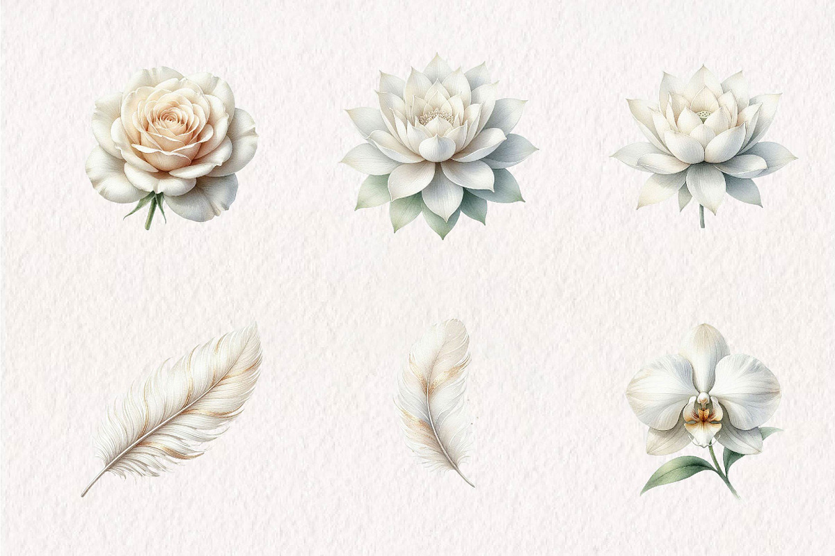 White Birds Flowers Feathers, a Seasonal Illustration by CreationArt (Photo 3 of 7)
