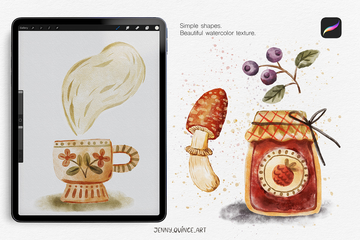 Watercolor Brushes for Procreate, a Brush Add-On by Jenny Quince (Photo 2 of 10)