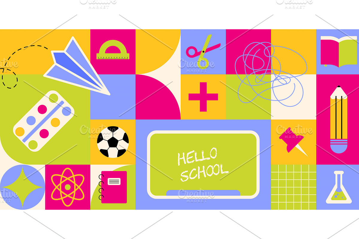 Colorful geometric back to school, an Education Illustration by art PVP - market