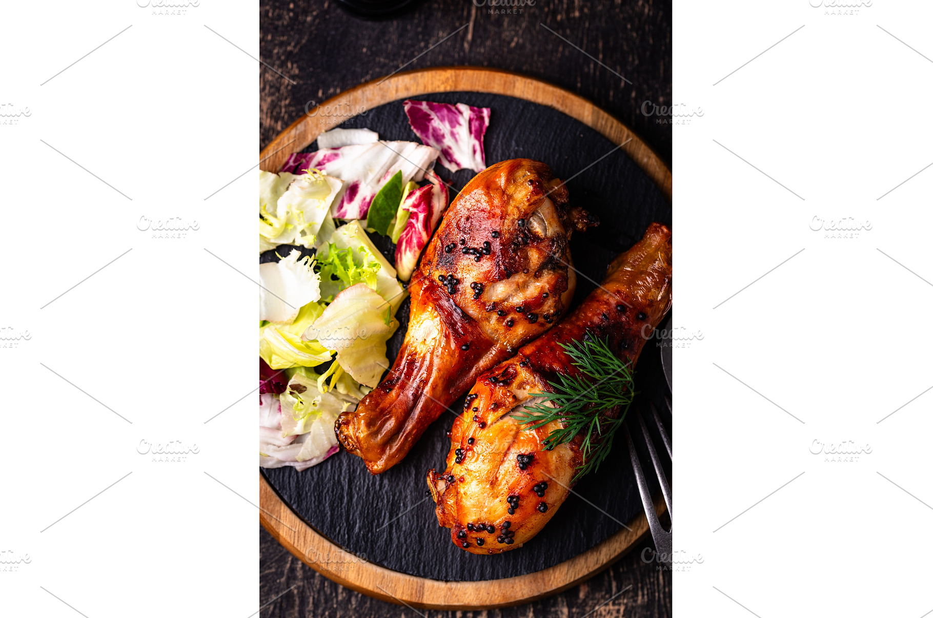 Roasted chicken drumsticks with, a Food & Drink Photo by Yulia Furman
