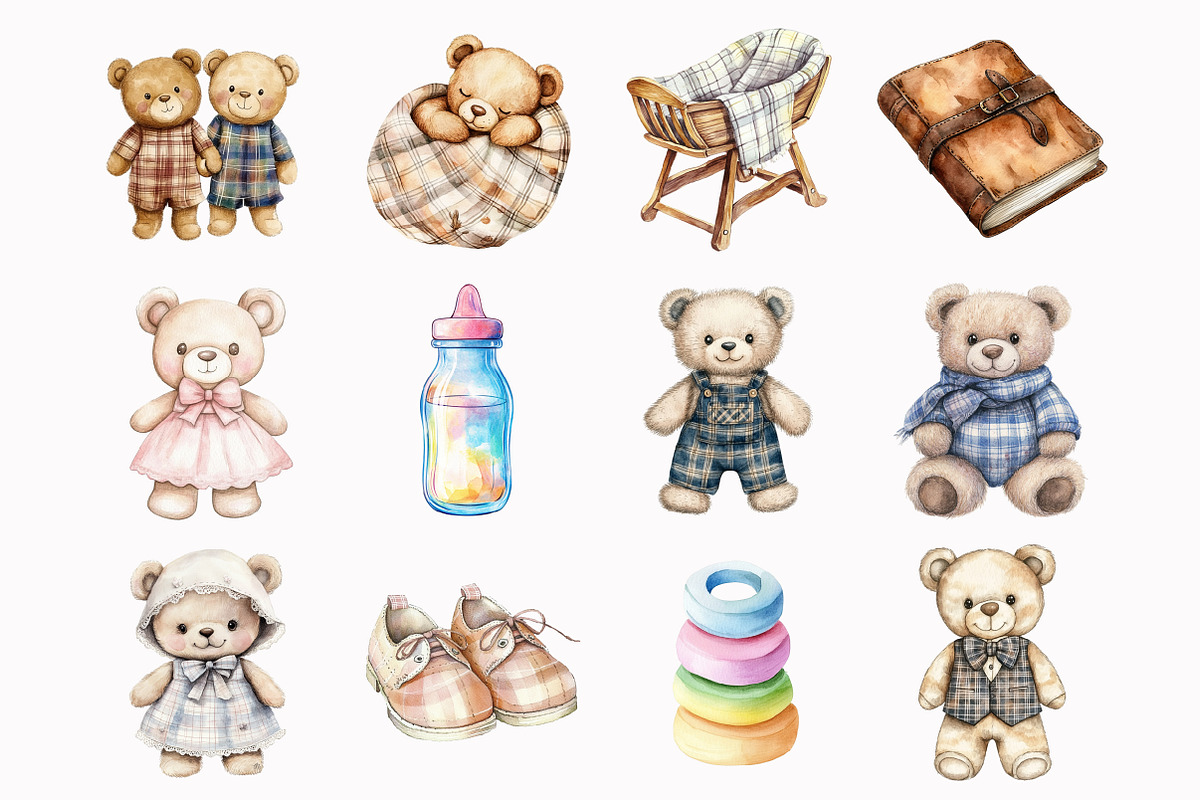 Watercolor Teddy Bear Nursery Clipar, an Illustration by Design Market (Photo 3 of 5)