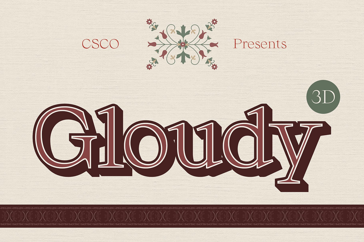 Gloudy 3D, a Serif Font by Craft Supply Co. (Photo 1 of 8)
