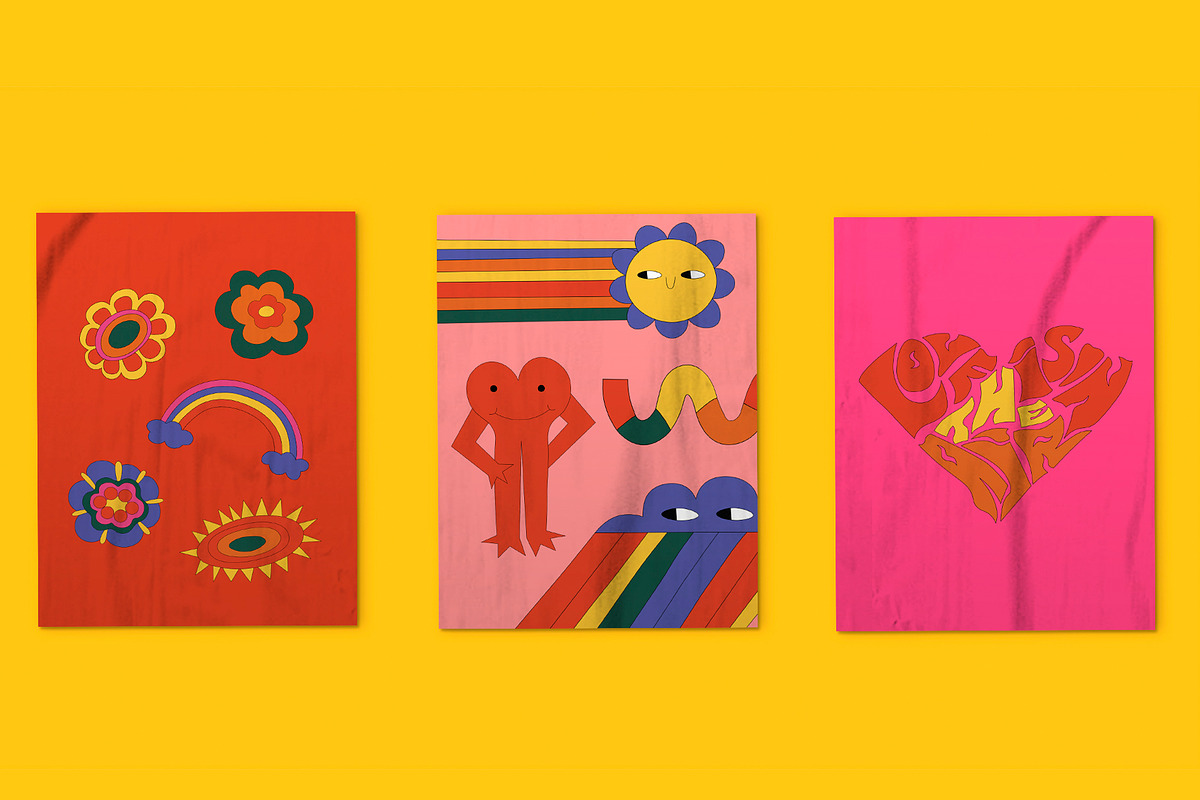 Psychedelic funky hippie stickers, an Illustration by okchizh (Photo 7 of 9)
