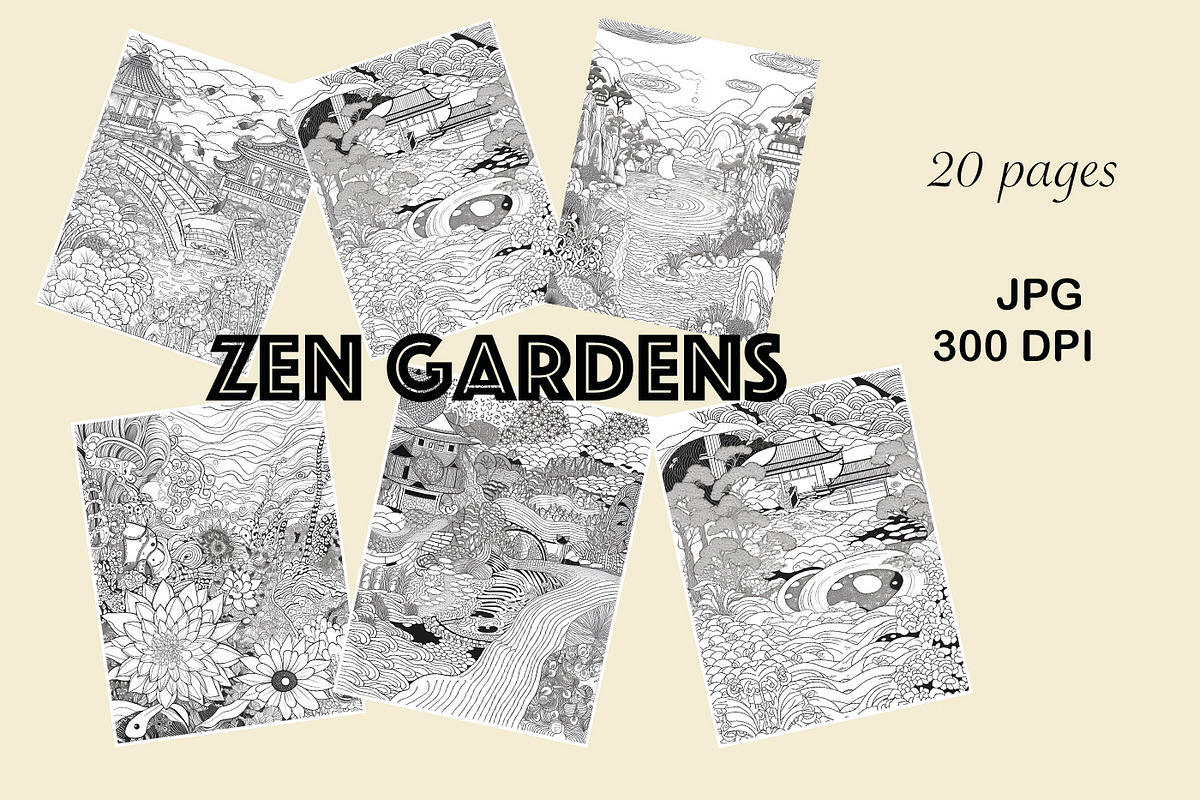 Zen Gardens Coloring Pages (Adults), a Decorative Illustration by MuzaArtStudio (Photo 1 of 4)