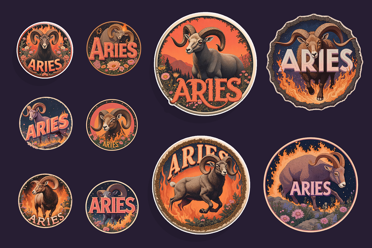 Aries Zodiac Sticker Bundle 80+, an Object Graphic by Jakayla Digital Co (Photo 7 of 15)
