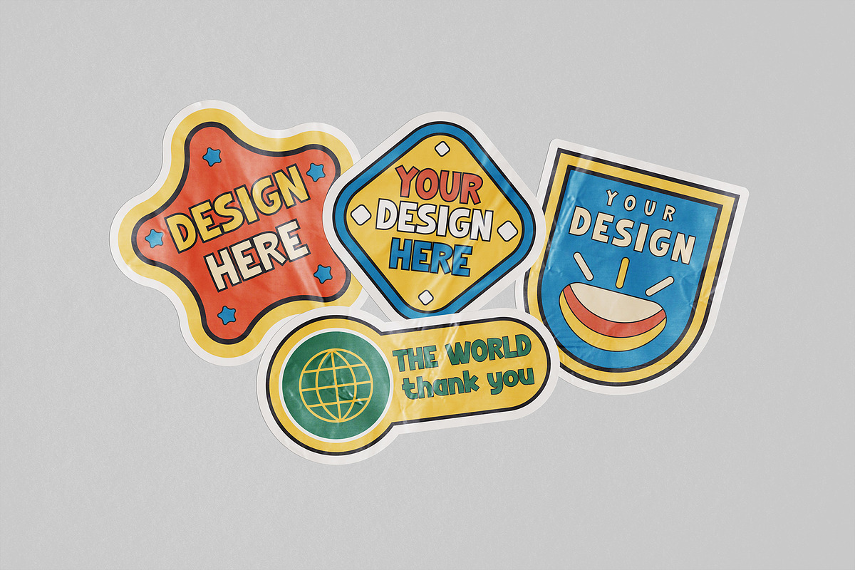 Retro Sticker Mockup, a Merchandise Mockup by Artlogs x Modaldesain (Photo 1 of 3)