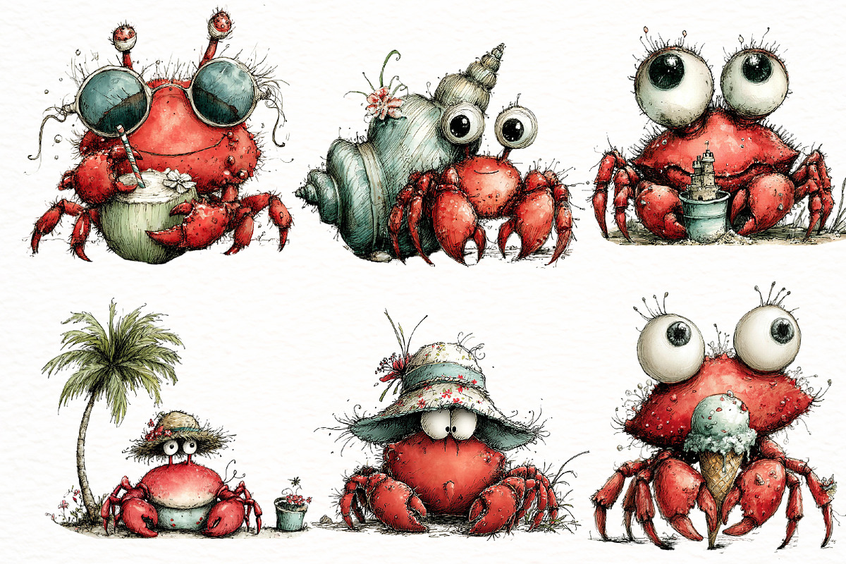 Whimsical summer crab Clipart, an Illustration by Designworld (Photo 4 of 6)