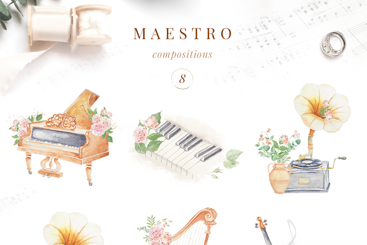 Musical instrument flower clipart, an Illustration by MariGraphic boutique (Photo 9 of 11)