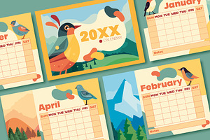 Calendar Monthly Template Bird Decor, a Templates & Theme by studiogstock