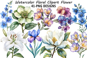 Watercolor Floral Clipart Flower, an Illustration by Daily.Designs