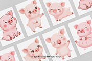 15 Bundle Watercolor Cute Pig Pink, an Animal Illustration by Morspective (Thumbnail 3 of 8)