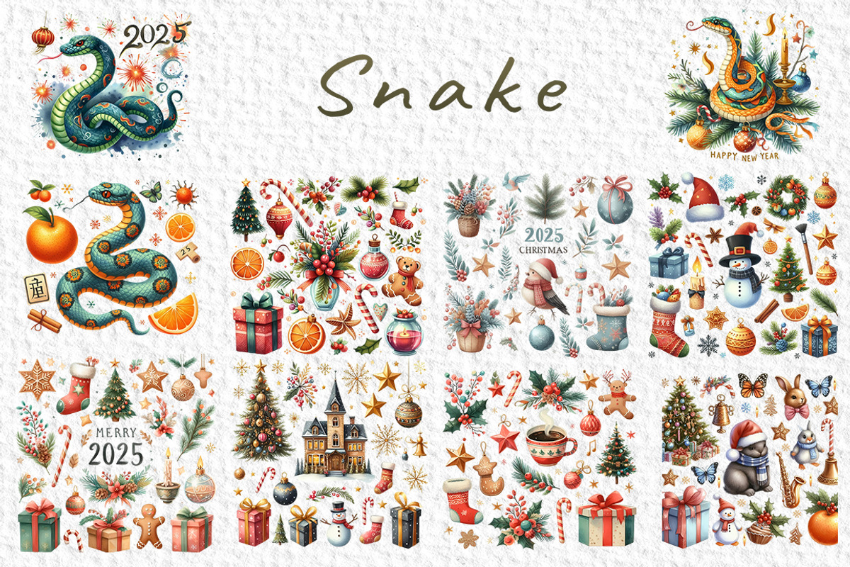 Snake 2025 Watercolor Clipart PNG, a Seasonal Illustration by FITALARTSNEDIGI (Photo 3 of 8)