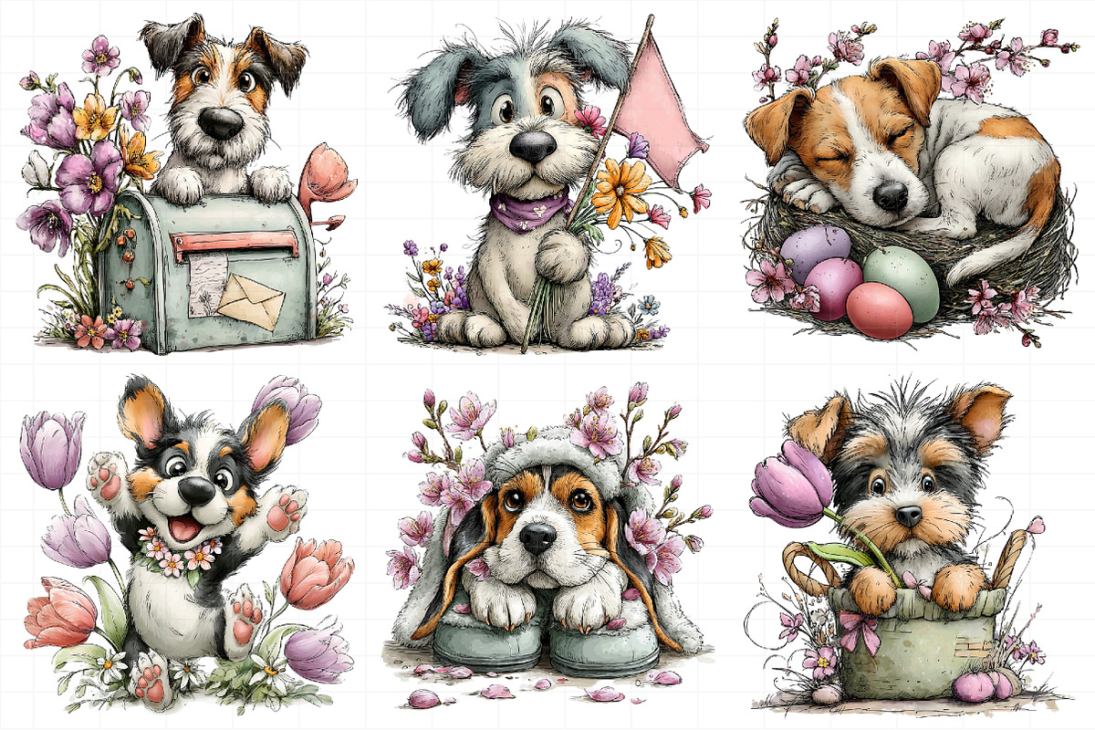 Spring Dog Clipart Set Bundle, an Illustration by Daily.Designs (Photo 5 of 7)