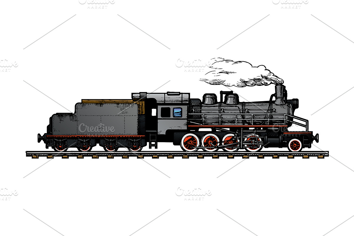 Vintage train, a Transportation Illustration by CatMadePattern (Photo 3 of 4)