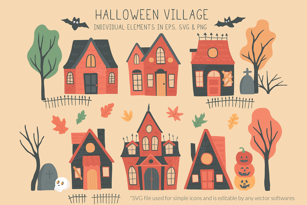 Fun Halloween Village Illustrations, a Background Graphic by CreativeChristiana (Photo 2 of 11)