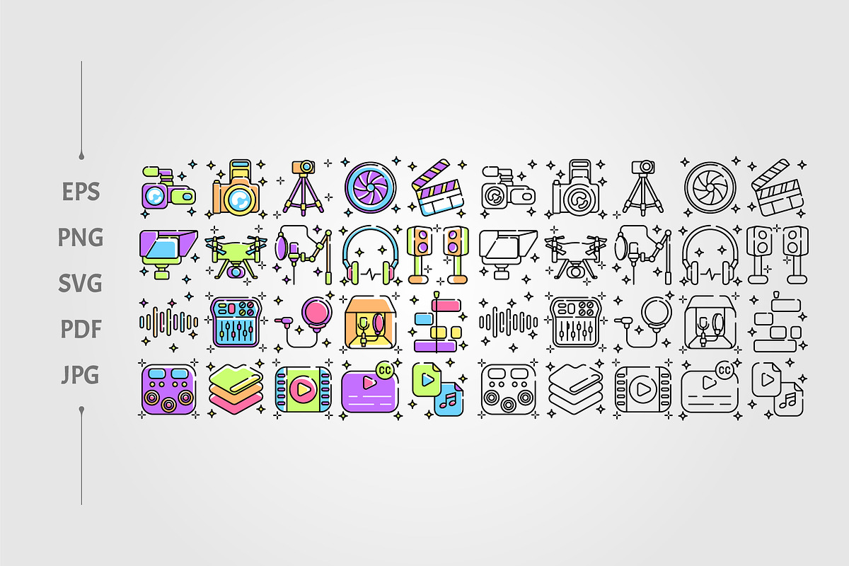 Media icon set, an Outline Icon by lawoel