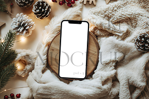 Christmas Phone Mockup Fur Backgroun, a Product Mockup by TatiMockup