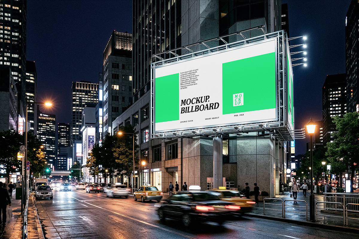 Night Street Billboard Mockup, an Advertising Mockup by smishura (Photo 1 of 4)