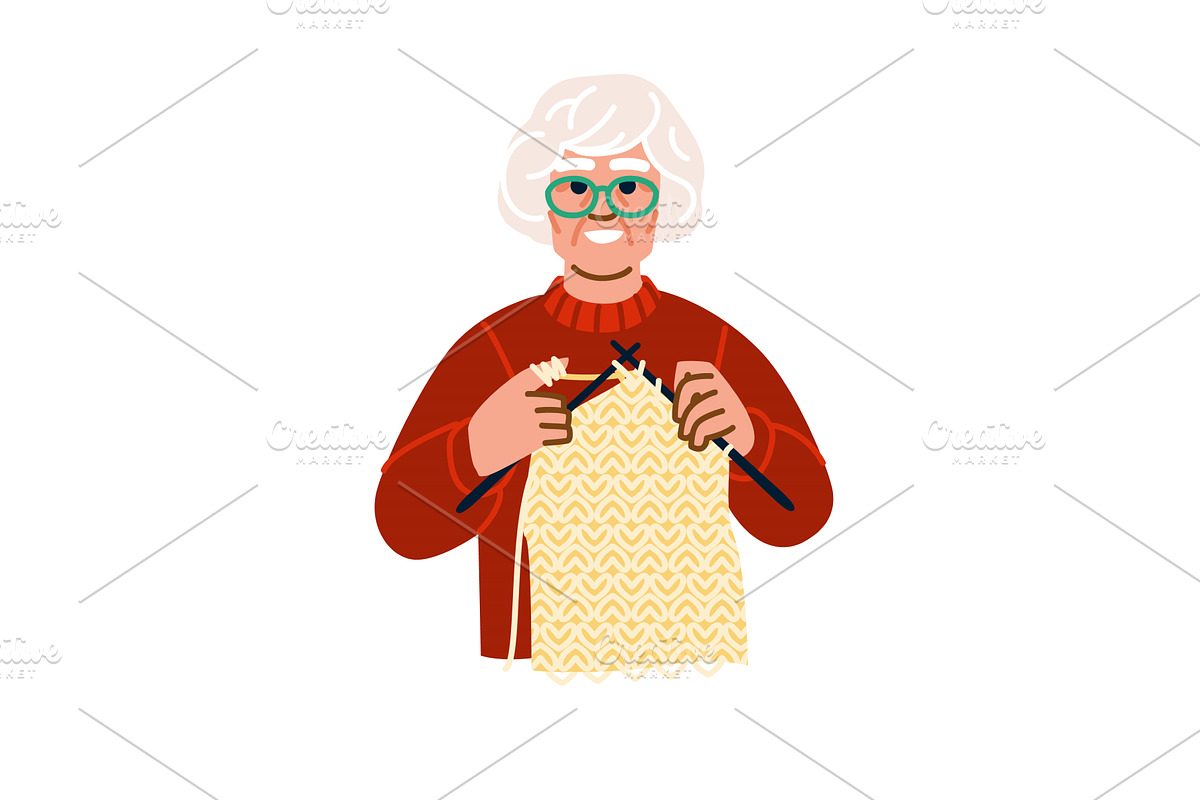 Smiling senior woman knitting warm, a Person Illustration by pikepicture