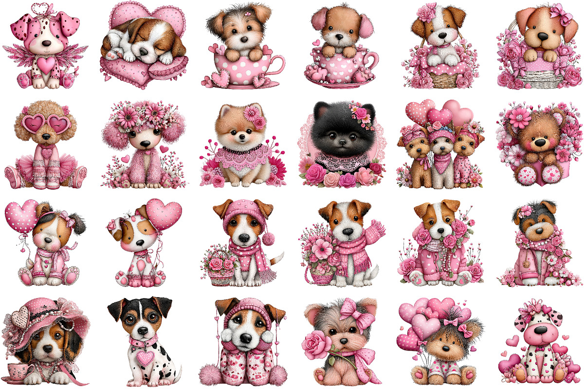 Valentine’s Day Dog Coquette Clipart, an Illustration by DreamCafeArt (Photo 2 of 6)