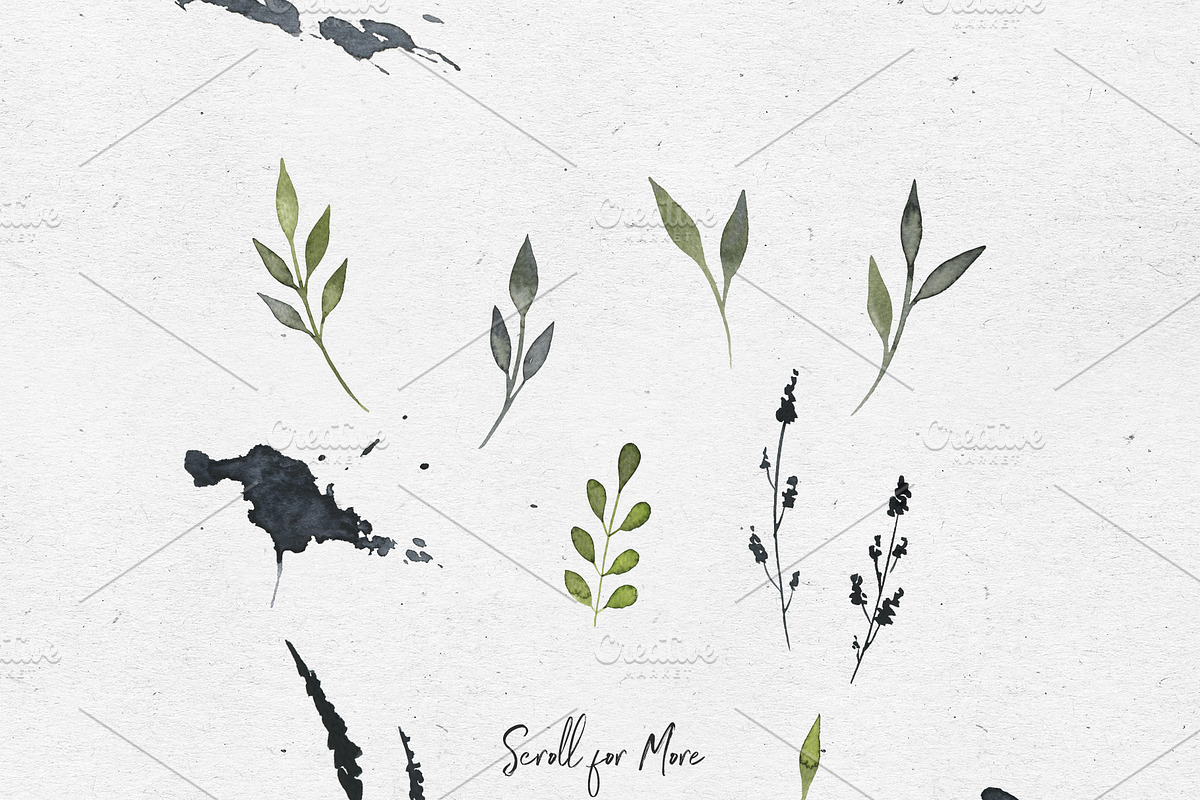 Leaves and watercolor shapes, a Decorative Illustration by Maria's little shop (Photo 3 of 10)