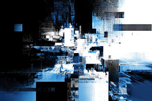 Abstract Blue Digital Cityscape Glit, a Photo by Pixeness Studio