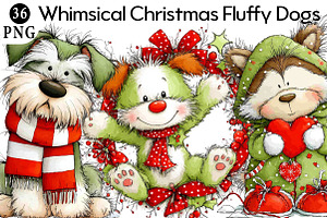 Whimsical Christmas Fluffy Dogs Clip, an Illustration by Daily.Designs