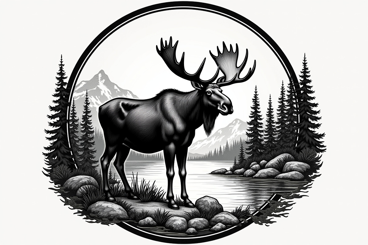 Moose with mountain in the forest, an Illustration by Amazin_art (Photo 12 of 13)